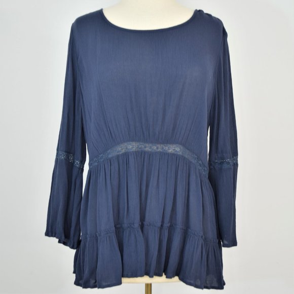Melrose and Market Boho Lace Tunic Blouse Open Back Cutout  Keyhole Shirt M - Picture 13 of 13
